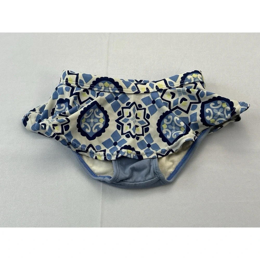 Gymboree Girls 12-18M Blue Tile Print Swim Skirt Bottom Skirted Bikini Brief